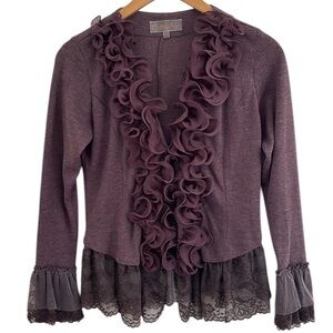Pretty Angel Vintage Y2K Purple Fairy Coquette Ruffled Lace Tulle Bow Cardigan
